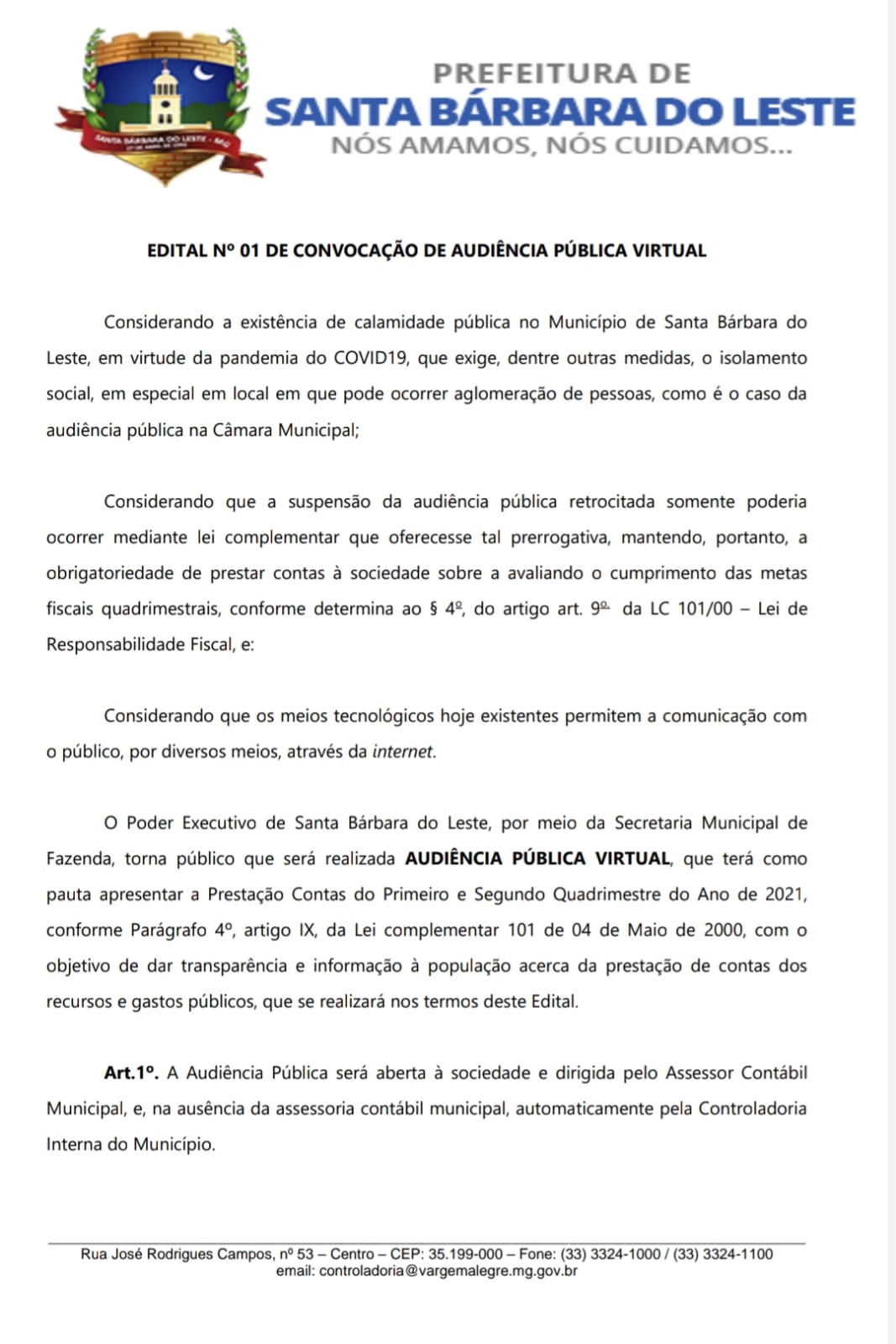 Prestação de contas da Prefeitura de Santa Bárbara do Leste